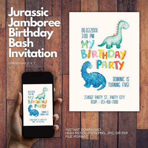 Jurassic Jamboree Birthday Bash Invitation