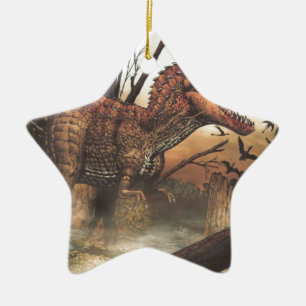 Jurassic Journey: Dinosaur in Its Natural Habitat Ceramic Ornament
