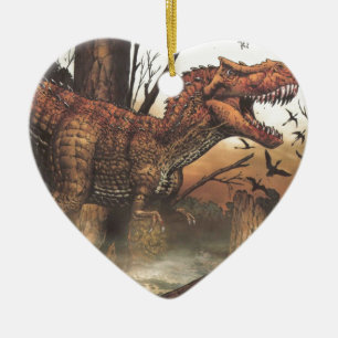 Jurassic Journey: Dinosaur in Its Natural Habitat Ceramic Ornament