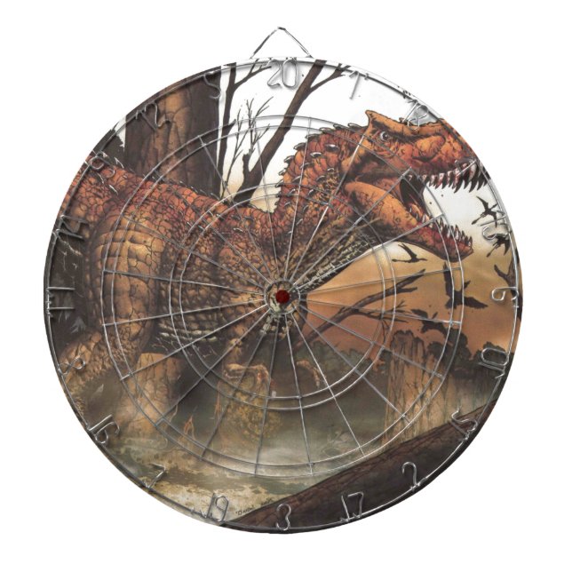 Jurassic Journey: Dinosaur in its Natural Habitat Dartboard With Darts (Front)