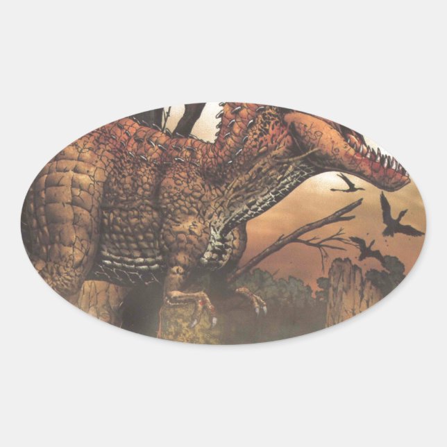 Jurassic Journey: Dinosaur in its Natural Habitat Oval Sticker (Front)