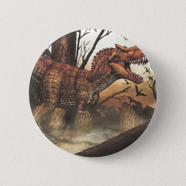 Jurassic Journey: Dinosaur in its Natural Habitat Pinback Button (Front)