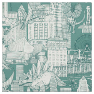 Jurassic LA toile dark teal green Fabric