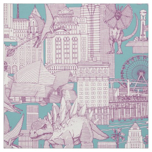 Jurassic LA toile purple turquoise Fabric