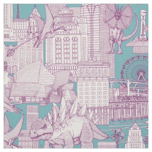 Jurassic LA toile purple turquoise Fabric