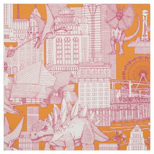 Jurassic LA toile viva magenta satsuma Fabric