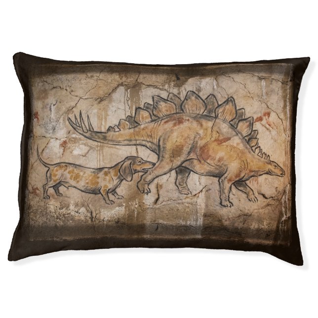 Jurassic Low-Rider: Dachshund vs. Stegosaurus Pet Bed (Front)