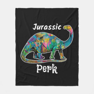 Jurassic Perk Colorful Dinosaur Black Fleece Blanket