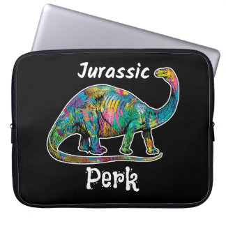 Jurassic Perk Colorful Dinosaur Black Laptop Sleeve