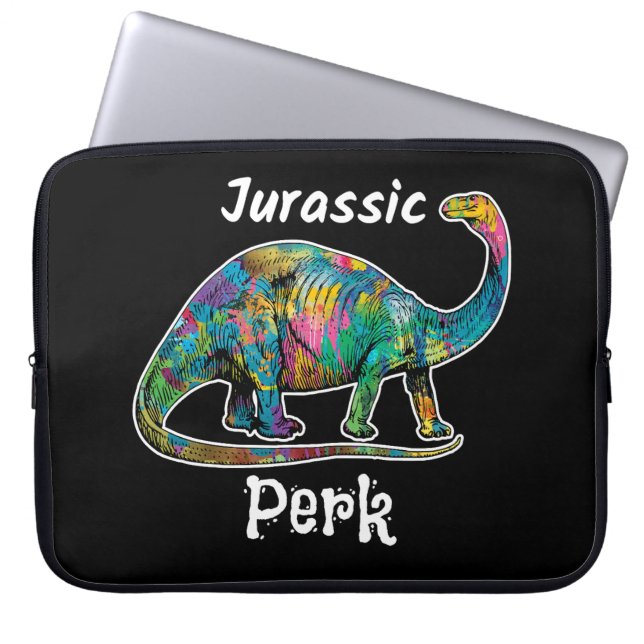 Jurassic Perk Colorful Dinosaur Black Laptop Sleeve (Front)