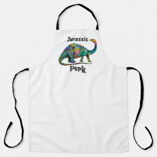 Jurassic Perk Colorful Dinosaur White Apron