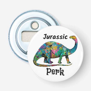 Jurassic Perk Colorful Dinosaur White Bottle Opener