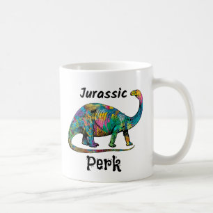 Jurassic Perk Colorful Dinosaur White Coffee Mug