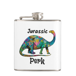 Jurassic Perk Colorful Dinosaur White Flask