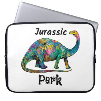 Jurassic Perk Colorful Dinosaur White Laptop Sleeve