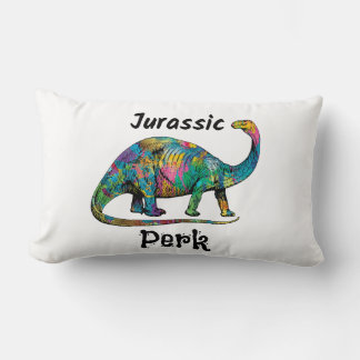 Jurassic Perk Colorful Dinosaur White Lumbar Pillow