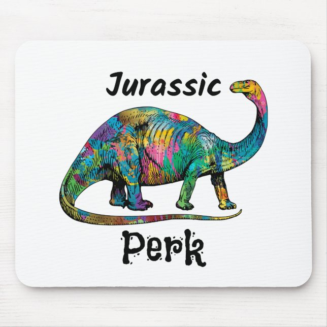 Jurassic Perk Colorful Dinosaur White Mouse Pad (Front)