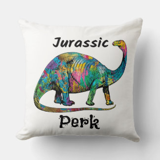 Jurassic Perk Colorful Dinosaur White Throw Pillow