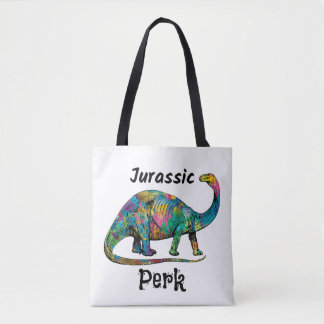 Jurassic Perk Colorful Dinosaur White Tote Bag