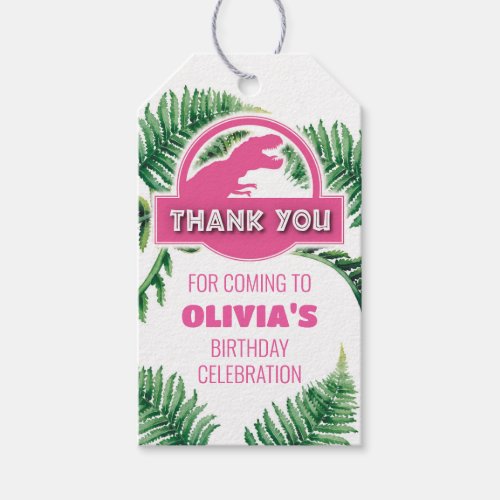 Jurassic Thank You Tag Pink Jurassic Party Tag