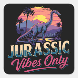 Jurassic Vibes Only Dinosaur Retro Sunset Square Sticker