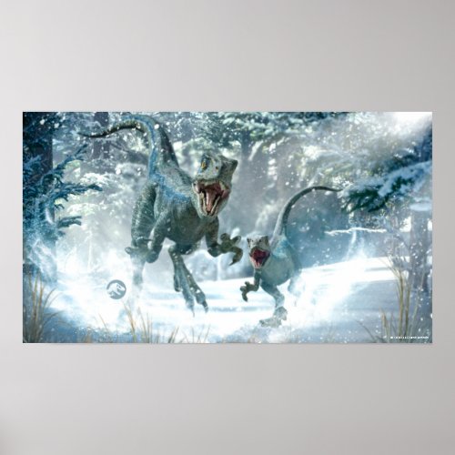 Jurassic World  Blue  Beta in Snowy Forest Poster