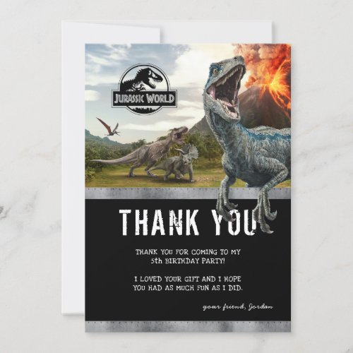 Jurassic World  Dinosaur Birthday Thank You Invitation