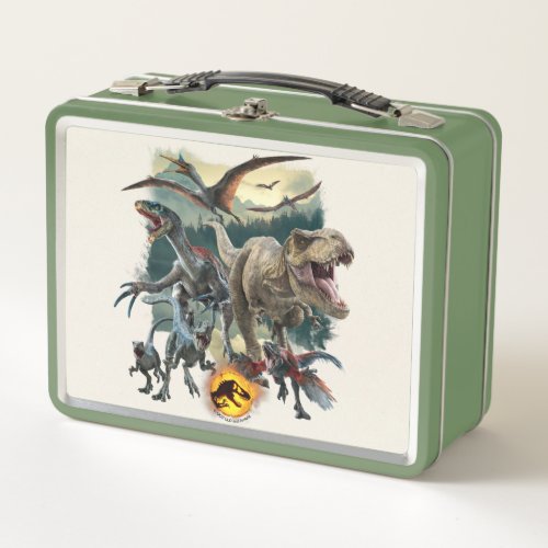 Jurassic World  Dinosaurs Emerging From Forest Metal Lunch Box