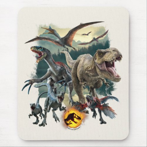 Jurassic World  Dinosaurs Emerging From Forest Mouse Pad