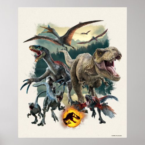 Jurassic World  Dinosaurs Emerging From Forest Poster