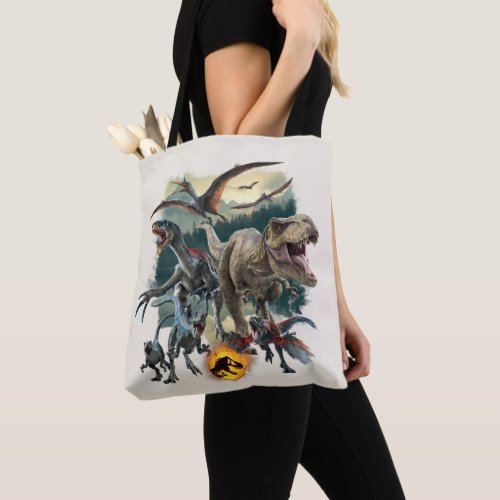 Jurassic World  Dinosaurs Emerging From Forest Tote Bag