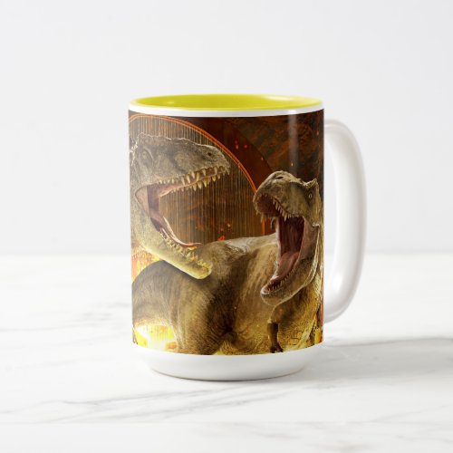 Jurassic World  Giganotosaurus  T_Rex in Fire Two_Tone Coffee Mug