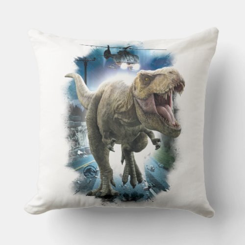 Jurassic World  Tyrannosaurus Rex With Helicoptor Throw Pillow