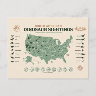 Jurassic World   USA Dinosaur Sightings Map Postcard