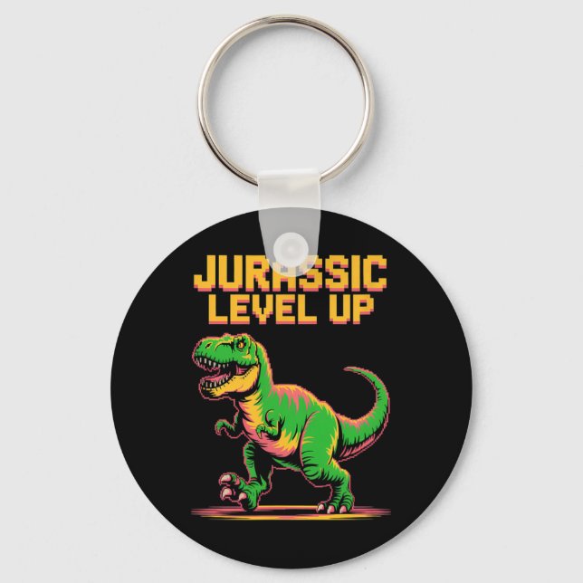 Juric Level Up Pixel Dinosaur Birthday Gamer  Keychain (Front)