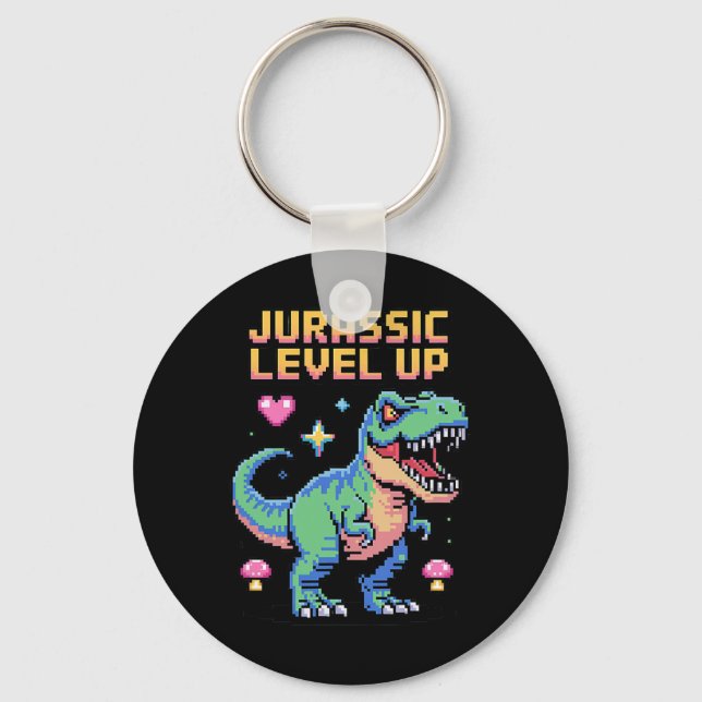Juric Level Up Pixel Dinosaur Retro Gamer 1  Keychain (Front)