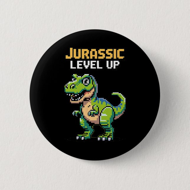 Juric Level Up Pixel Dinosaur Retro Gamer  Button (Front)
