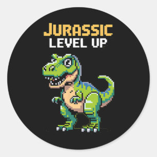 Juric Level Up Pixel Dinosaur Retro Gamer  Classic Round Sticker