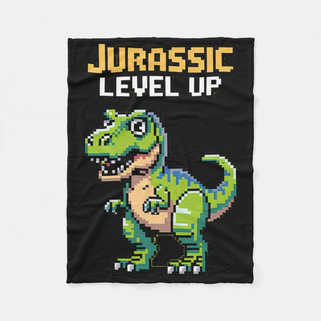 Juric Level Up Pixel Dinosaur Retro Gamer  Fleece Blanket (Front)