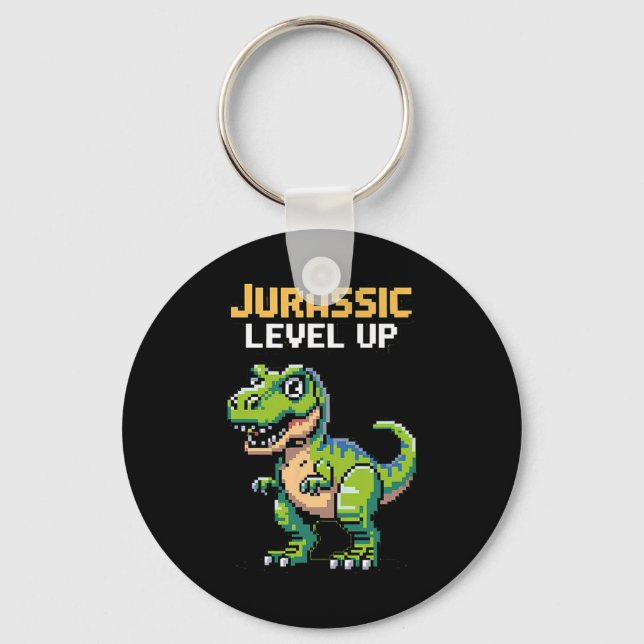 Juric Level Up Pixel Dinosaur Retro Gamer  Keychain (Front)