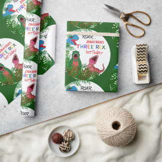 Jurrasic World Three Rex 3rd Birthday Kid Wrapping Paper
