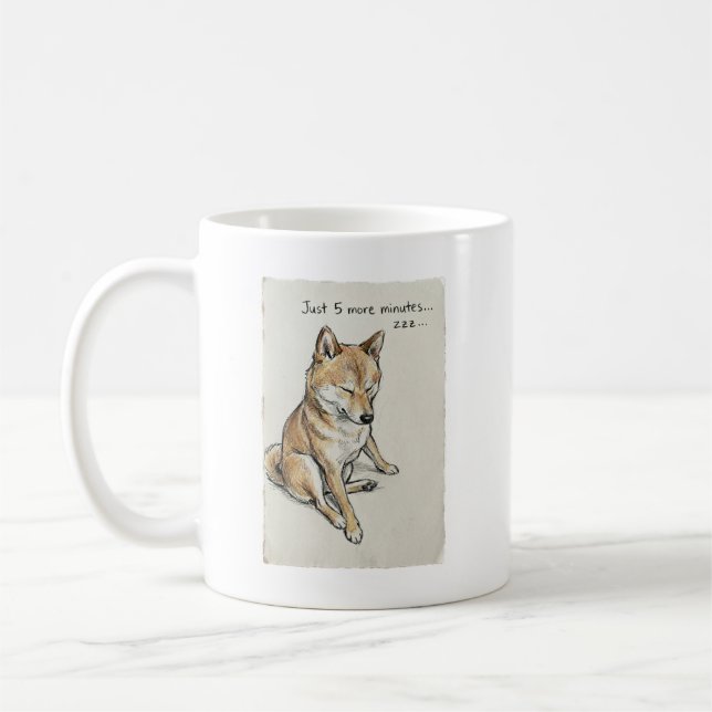 "Just 5 More Minutes" Sleepy Shiba Inu Nap Art Coffee Mug (Left)
