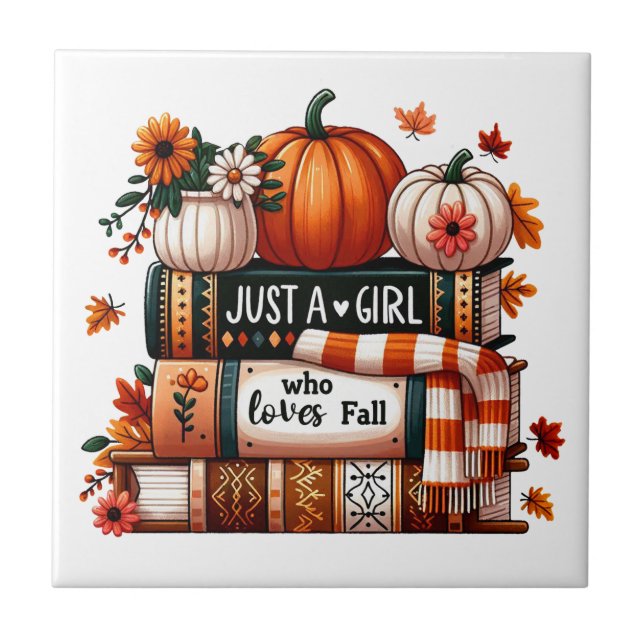 Just a Bookish Girl Who Loves Fall Ceramic Tile (Front)