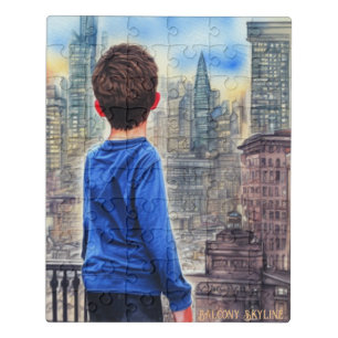 Just A Boy & His City - Balcony Skyline AI Art Jigsaw Puzzle