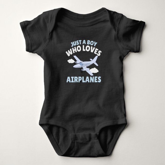 Just a boy who loves airplanes  baby bodysuit (Front)