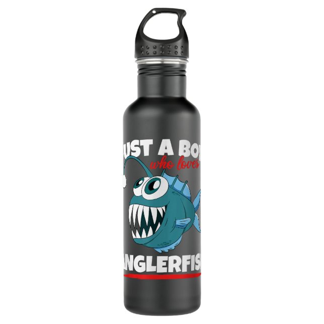 Just A Boy Who Loves Angler Fish Funny Fishing Ang Stainless Steel Water Bottle (Front)