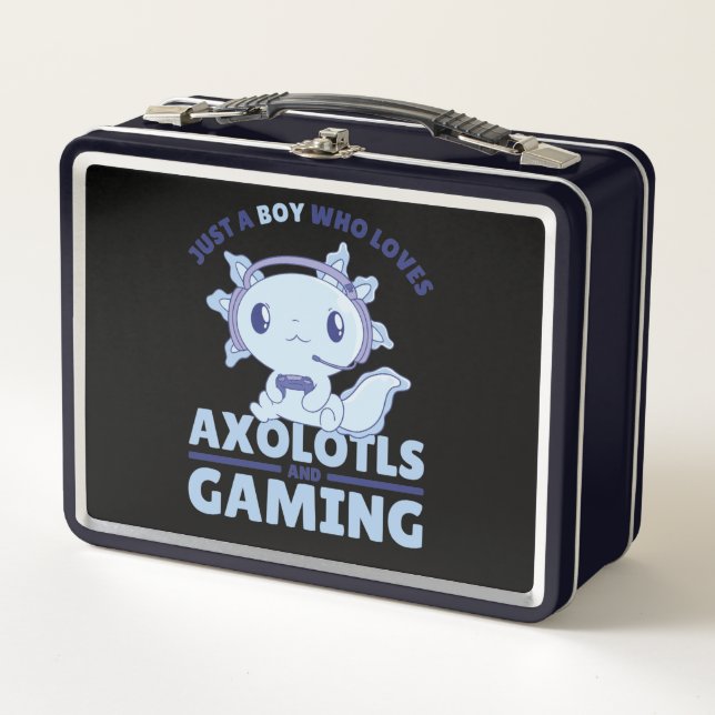 Just A Boy Who Loves Axolotls And Gaming Metal Lunch Box (Front)