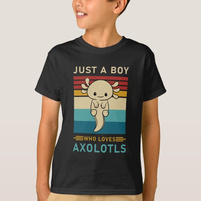 Just a Boy Who Loves Axolotls, Cute Axolotl T-Shirt (Front)