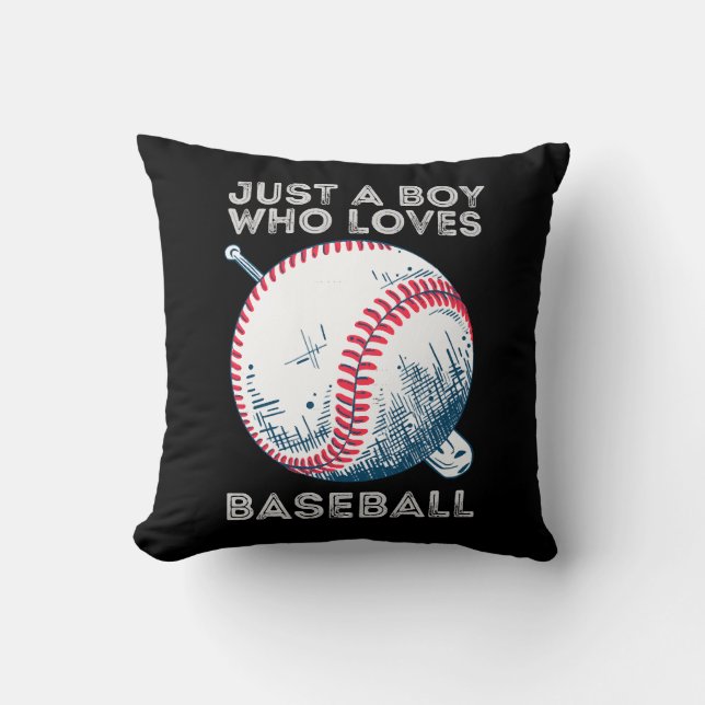 Just a Boy Who Loves Baseball Batter baseball Ball Throw Pillow (Front)