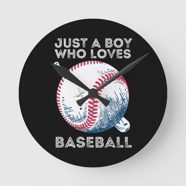 Just a Boy Who Loves Baseball Round Clock (Front)